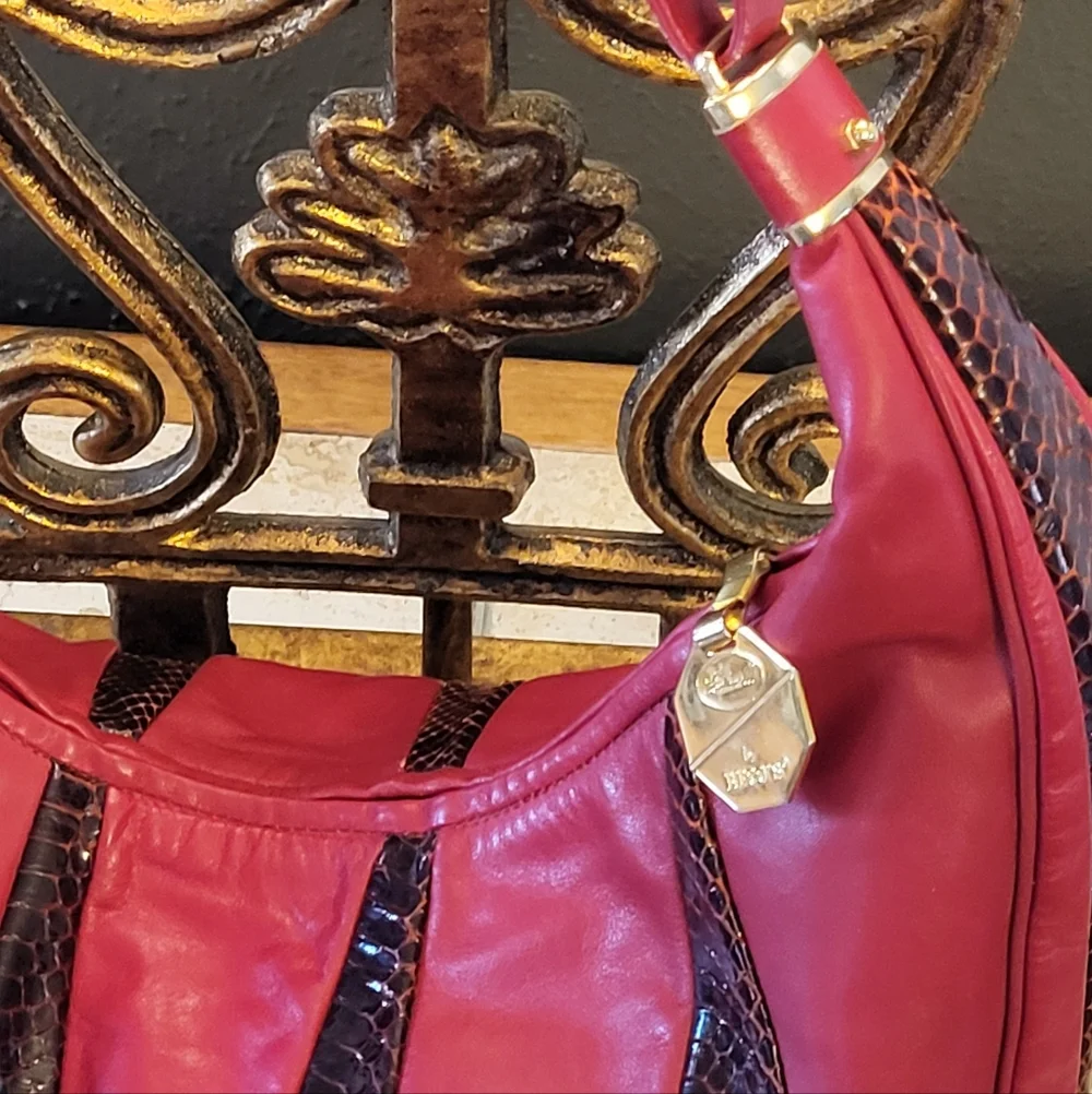 Fontanelli By Reco's Vtg 80s Red Leather/Reptile Hobo Shoulder Bag